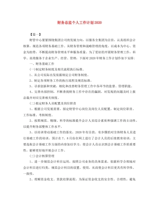 财务总监个人工作计划2020 