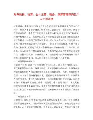 财务快报、决算、会计主管、税务、预算管理等岗位个人工作总结 