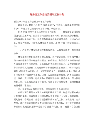 财务度工作总结及明年工作计划 