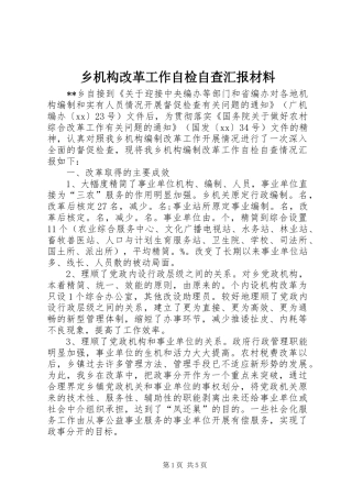 乡机构改革工作自检自查汇报材料