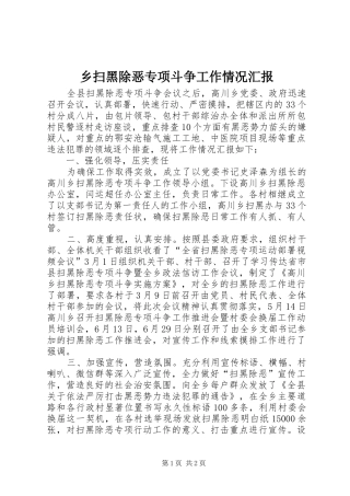 乡扫黑除恶专项斗争工作情况汇报