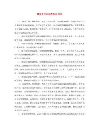 财务工作计划表范本2020 