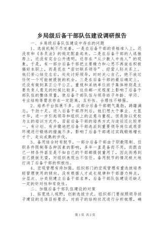 乡局级后备干部队伍建设调研报告