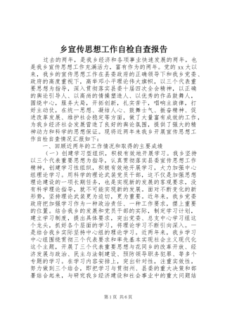 乡宣传思想工作自检自查报告