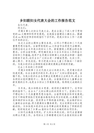 乡妇联妇女代表大会的工作报告范文