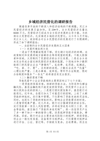 乡域经济民营化的调研报告