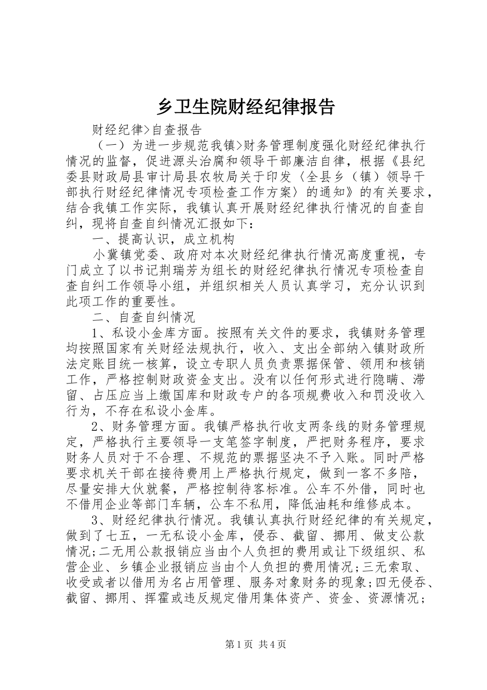 乡卫生院财经纪律报告_第1页