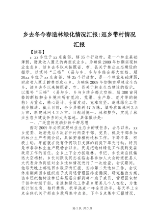 乡去冬今春造林绿化情况汇报-巡乡带村情况汇报