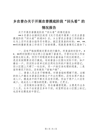 乡农普办关于开展农普摸底阶段“回头看”的情况报告
