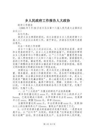 乡人民政府工作报告人大政协
