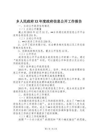 乡人民政府XX年度政府信息公开工作报告