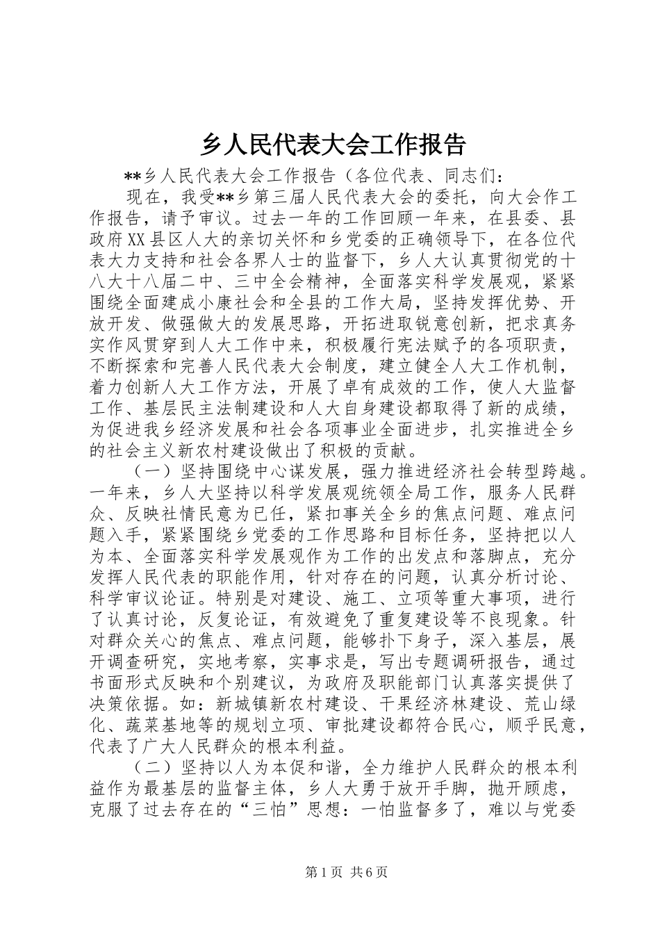 乡人民代表大会工作报告_第1页
