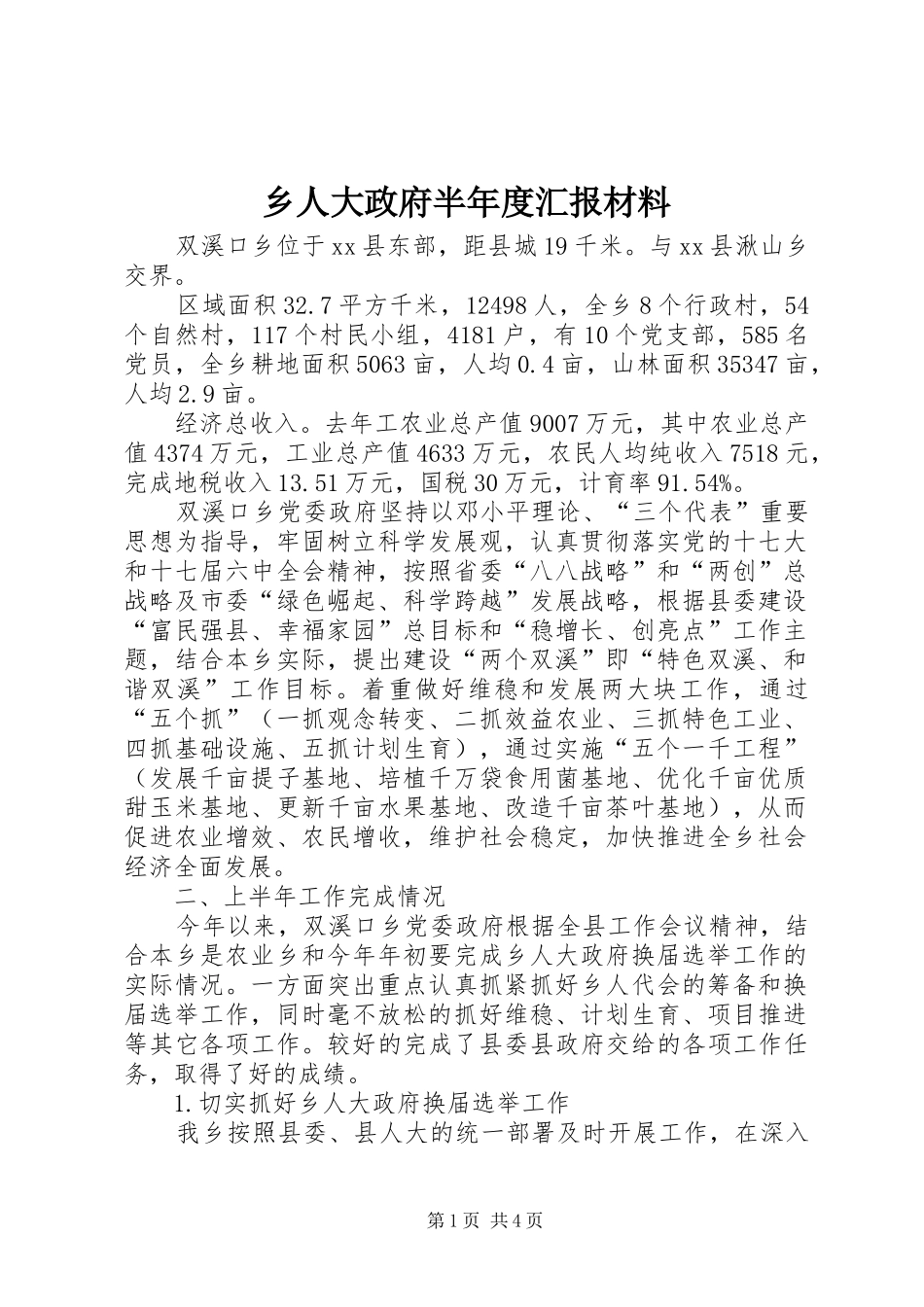 乡人大政府半年度汇报材料_第1页