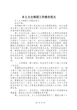 乡人大主席团工作报告范文