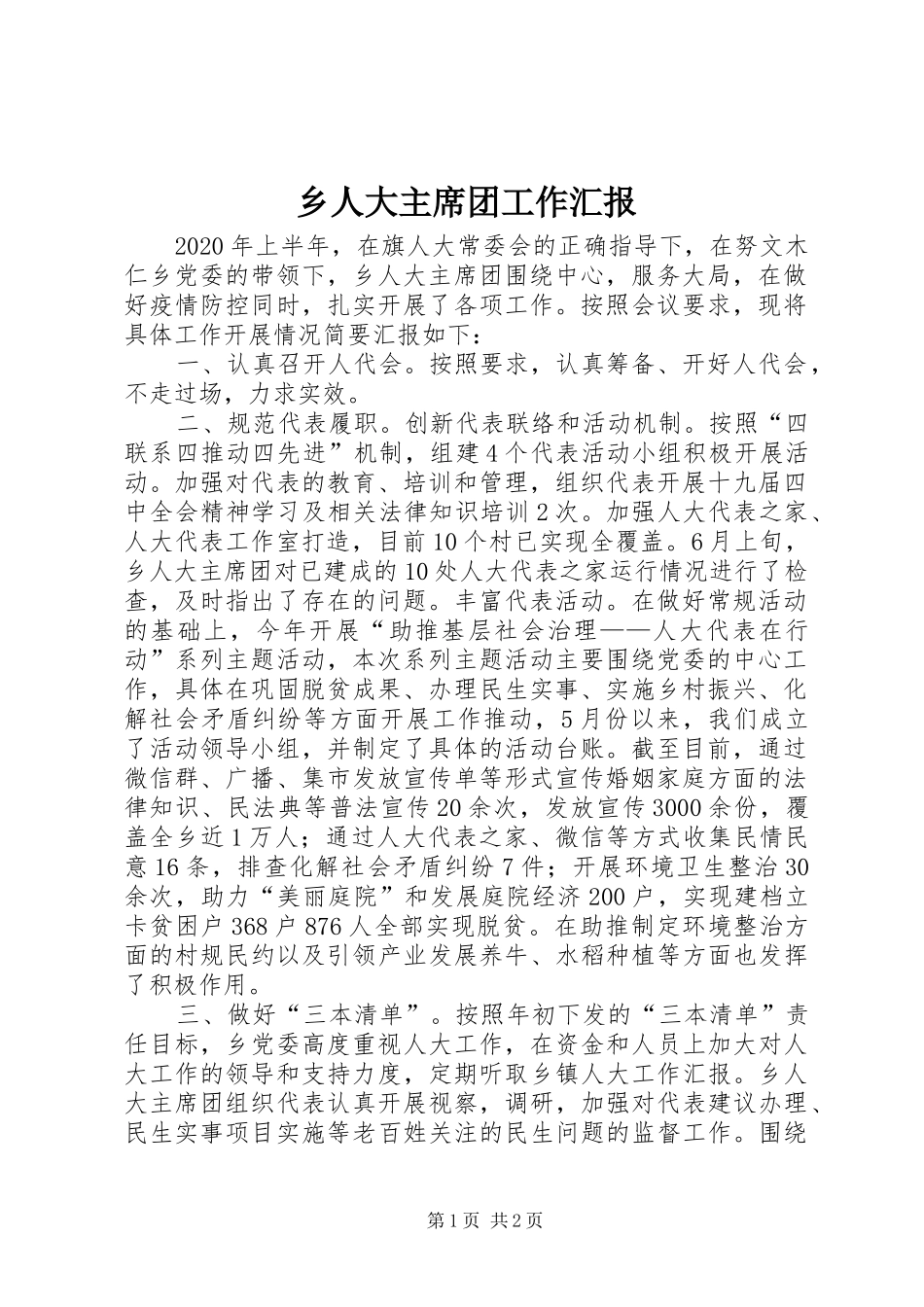 乡人大主席团工作汇报_第1页