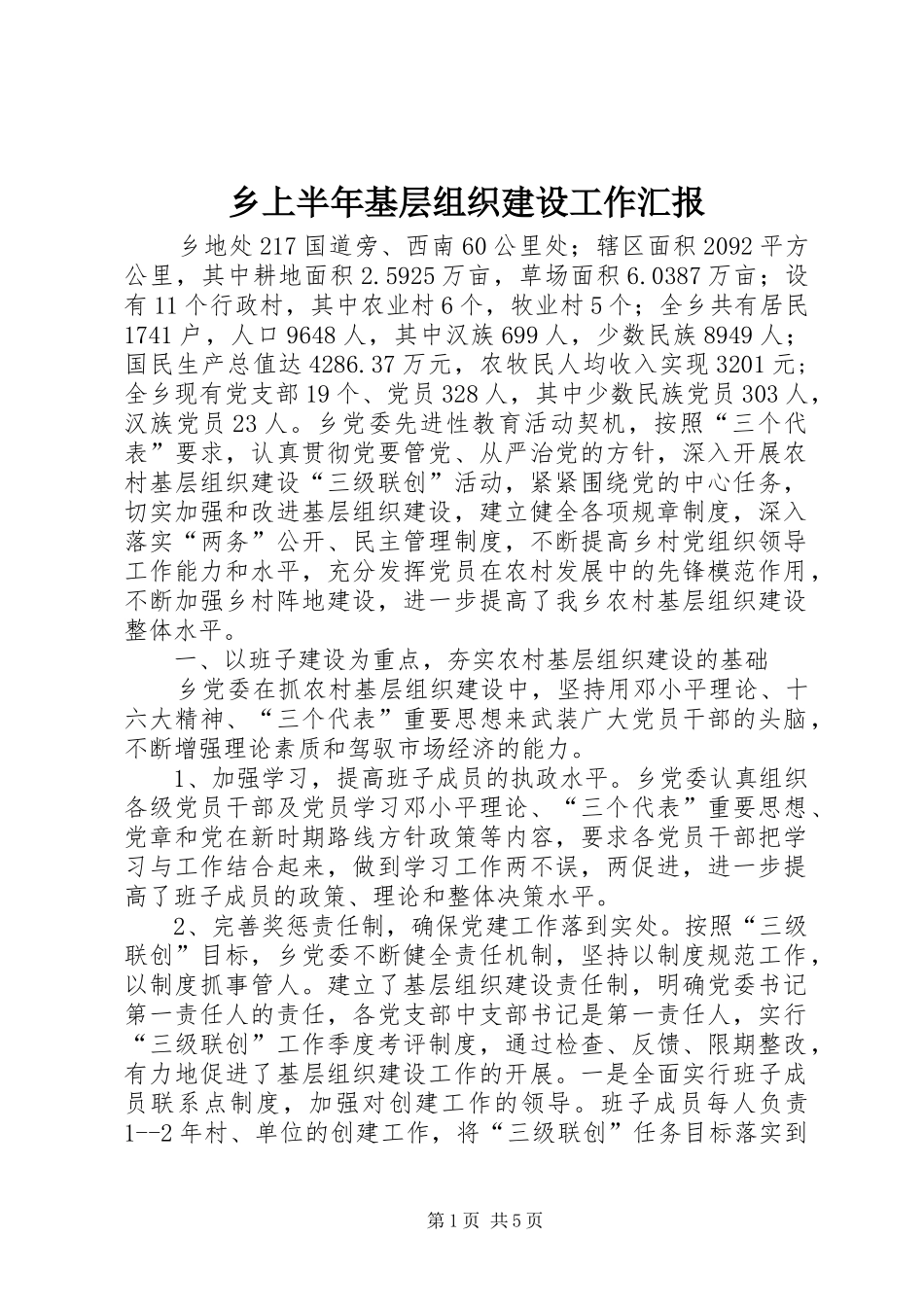 乡上半年基层组织建设工作汇报_第1页