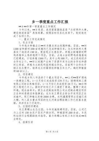 乡一季度重点工作汇报