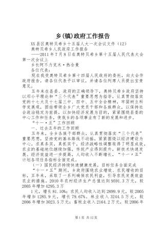 乡(镇)政府工作报告