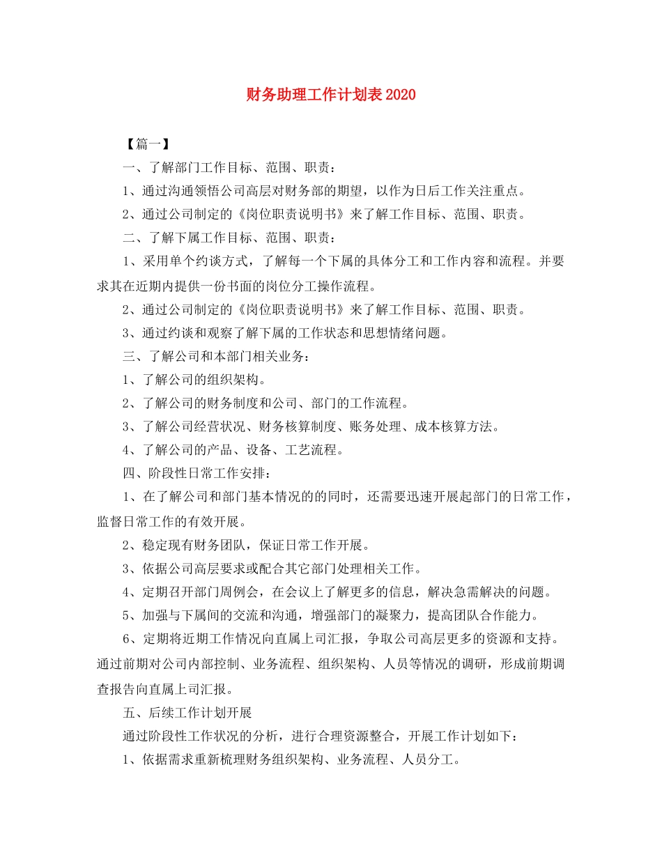 财务助理工作计划表2020 _第1页