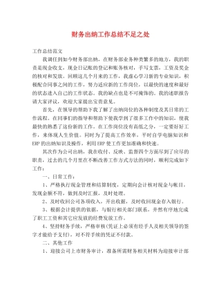 财务出纳工作总结不足之处 