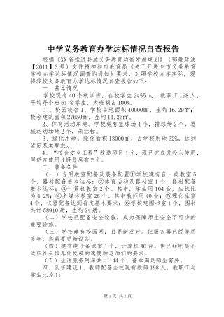 中学义务教育办学达标情况自查报告