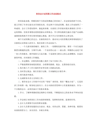 财务会计试用期工作总结格式 