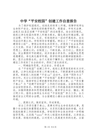 中学“平安校园”创建工作自查报告