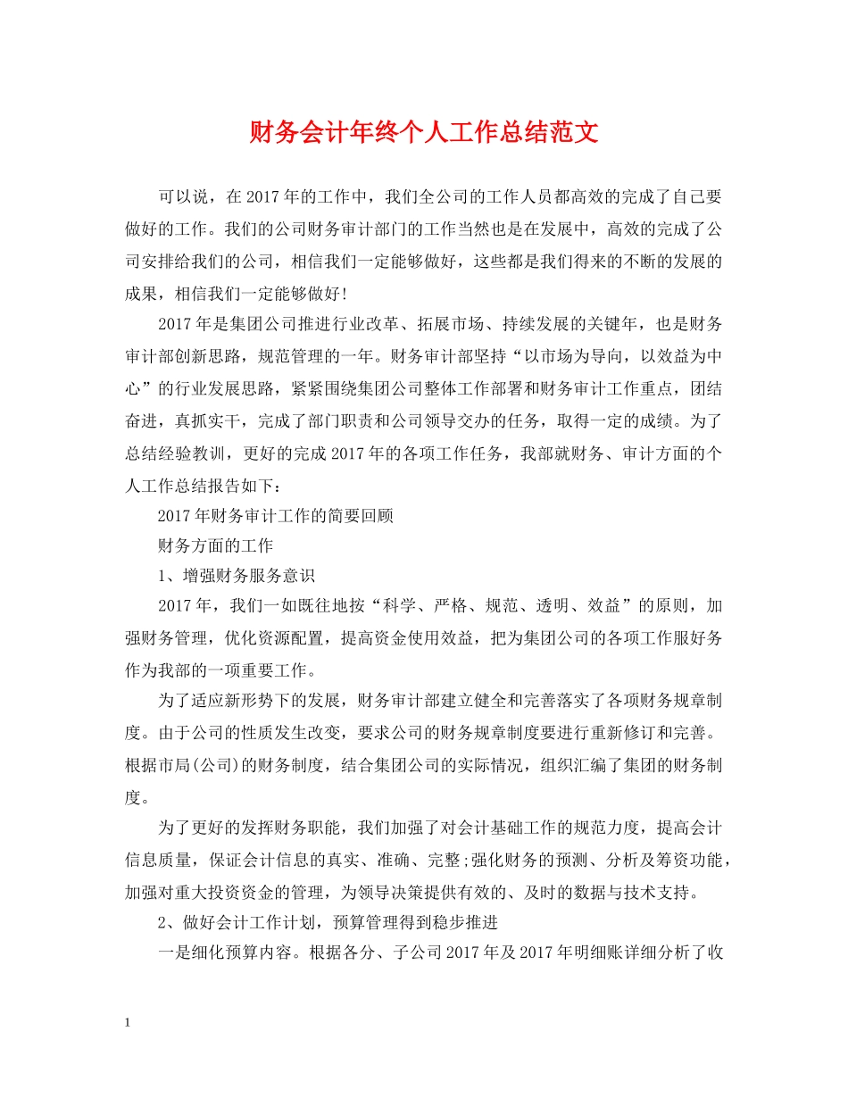 财务会计年终个人工作总结范文2 _第1页