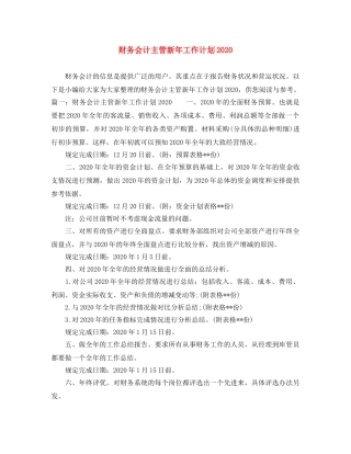 财务会计主管新年工作计划2020 