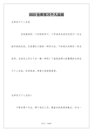 2024仓库实习个人总结