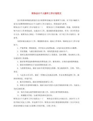 财务会计个人新年工作计划范文 