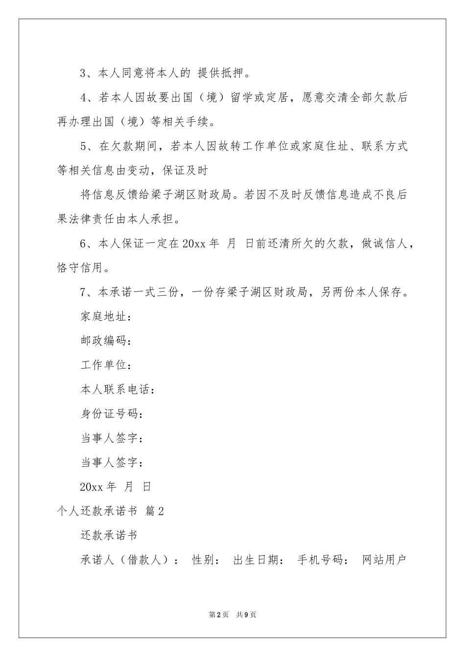 个人还款承诺书范本集锦七篇_第2页