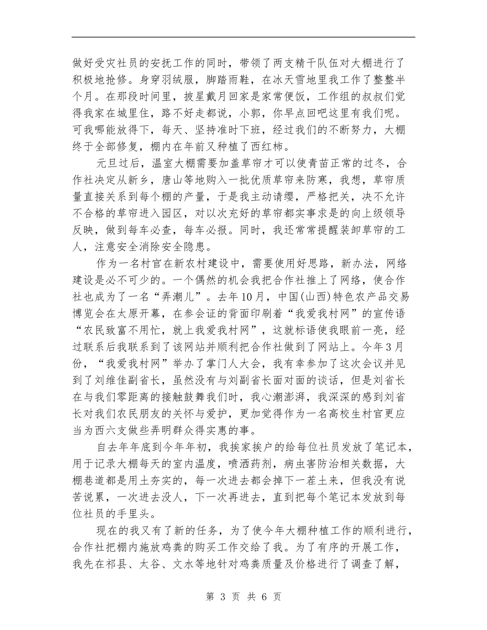2024年12月大学生村委主任助理个人工作总结_第3页