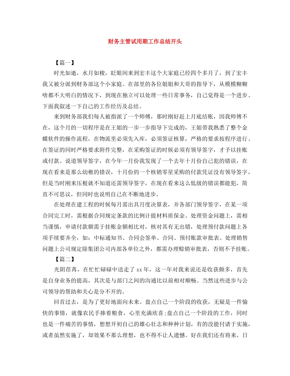 财务主管试用期工作总结开头 _第1页