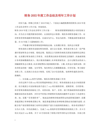 财务20XX年度工作总结及明年工作计划 
