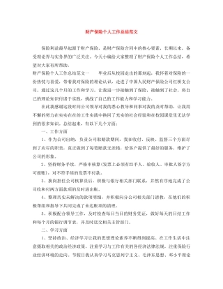 财产保险个人工作总结范文 