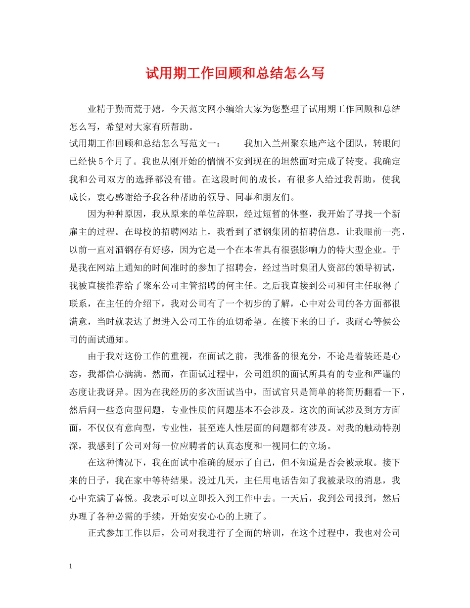 试用期工作回顾和总结怎么写 _第1页