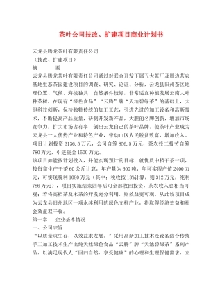 茶叶公司技改、扩建项目商业计划书 