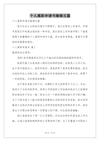 个人离职申请书集锦五篇