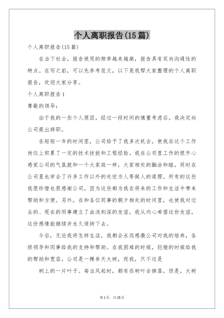 个人离职报告(15篇)