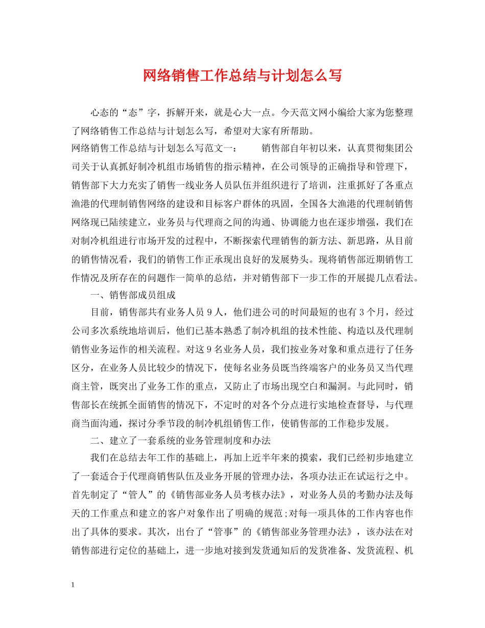 网络销售工作总结与计划怎么写 _第1页