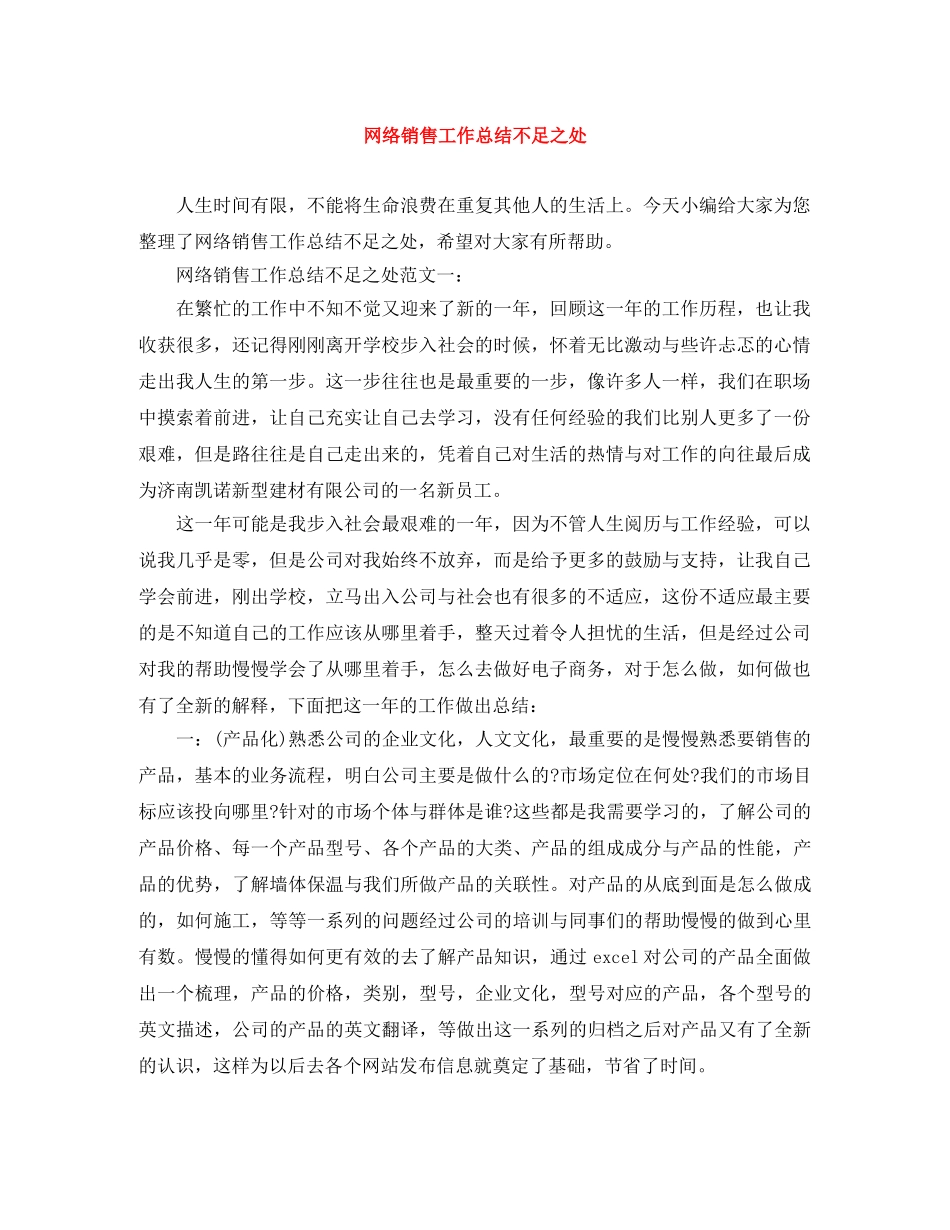 网络销售工作总结不足之处 _第1页