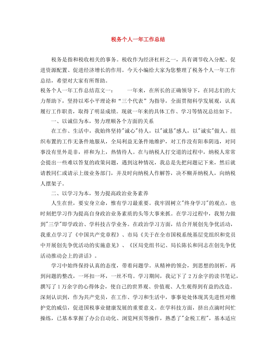 税务个人一年工作总结 _第1页