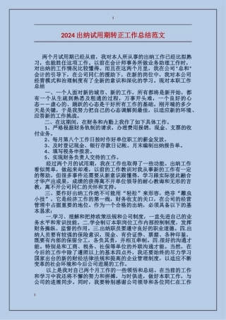 2017出纳试用期转正工作总结范文