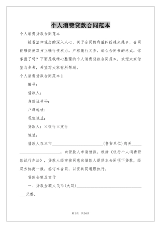 个人消费贷款合同范本