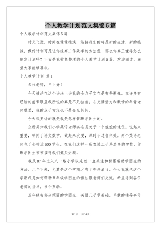 个人教学参考计划范本集锦5篇