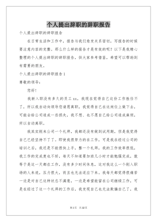 个人提出辞职的辞职报告