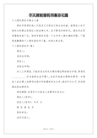 个人授权委托书集合七篇