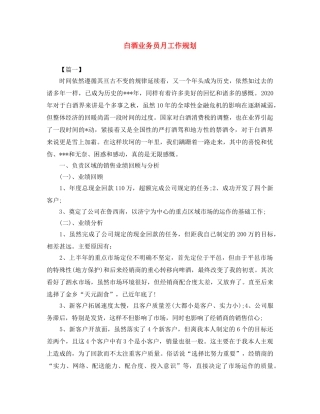 白酒业务员月工作规划 