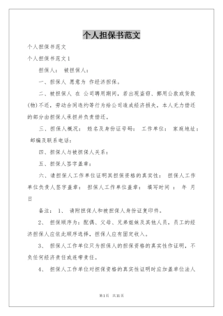 个人担保书范本